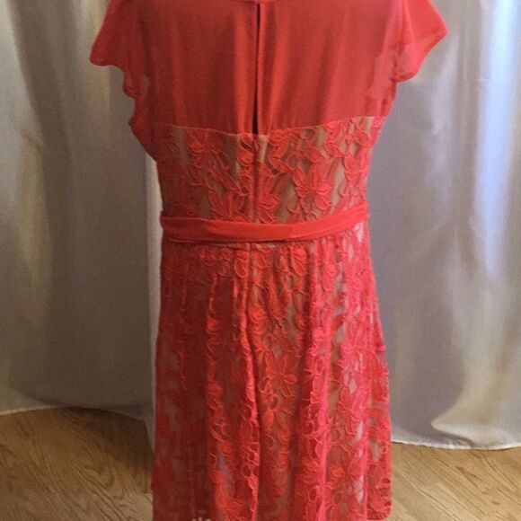 NWOT by DANNY & NICOLE in size 18 tangerine colored dress sheer top with overlay - Picture 9 of 15